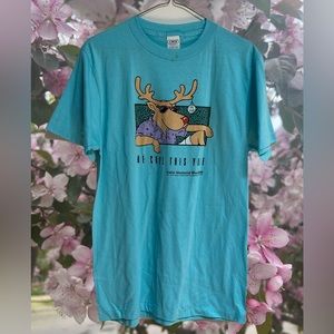 Vintage Single Stitch 90s T Shirt "Be Cool This Yule" Christmas Reindeer, Mens L